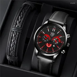 Relojes de pulsera de lujo para hombre, reloj de pulsera de cuarzo de cuero de negocios, relojes de pulsera deportivos de moda para hombre, reloj con calendario y fecha, reloj Masculino