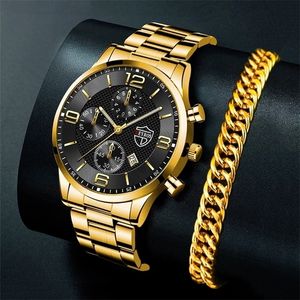Horloges Luxe Heren Gouden Armband Zakelijke Horloges Roestvrij Staal Quartz Horloge Mannelijke Sport Kalender Lichtgevende Klok relogio masculino 221018
