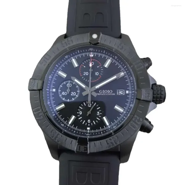 Montre-bracelets Luxury Mens Quartz Chronograph Watch Watch Stophatch Sapphire rotatif éventail noir en caoutchouc noir