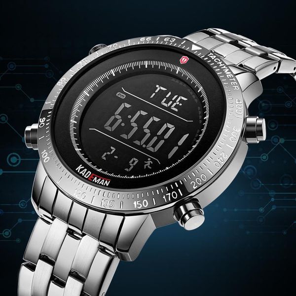 Relojes de pulsera de lujo para hombre Relojes de marca de tecnología Deporte Contador de pasos Reloj digital 3ATM Reloj de pulsera militar LCD de acero completo