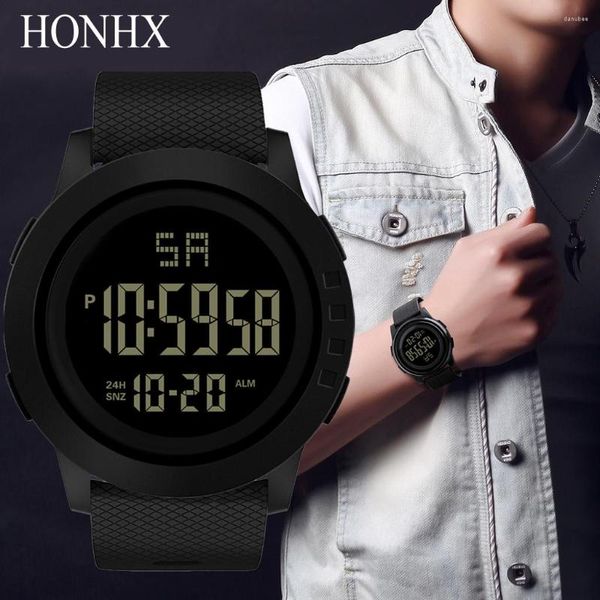 Relojes de pulsera, reloj deportivo militar de lujo para hombre, esfera redonda impermeable, correa de nailon, pulsera de cuarzo, relojes digitales LED con fecha para exteriores