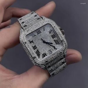 Polshorloges luxe Moissanite Iced out Watches Hip Hop Bust Down Unisex Diamond Watch roestvrijstalen bezaaid pols 334C