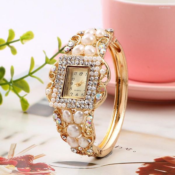 Montres-bracelets De Luxe Perle Et Diamant Bracelet Montre Fine Dames À La Main Reloj De Mujer