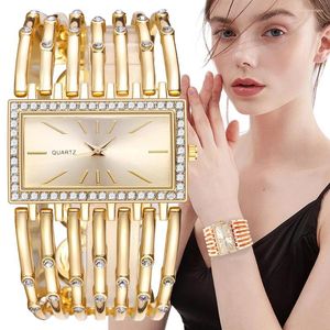 Montres-bracelets de luxe qualités femmes mode 2023 diamant Rectangle montres or alliage Bracelet Simple dames Quartz horloge cadeau