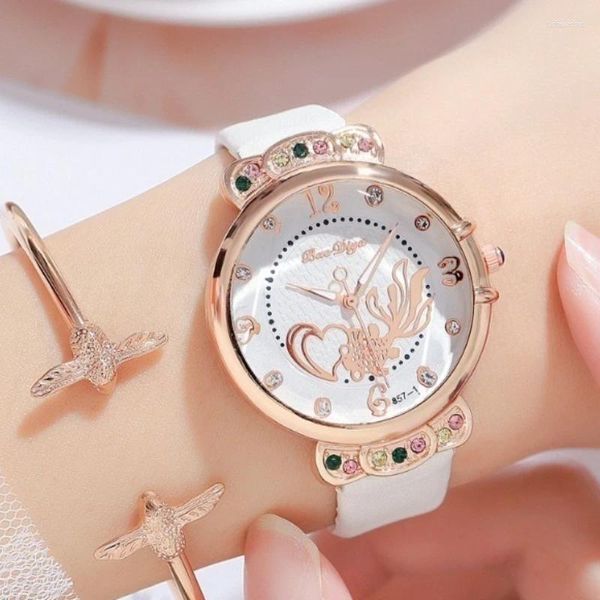 Montres-bracelets de luxe Quartz chanceux femmes montres Bow cadran en cuir horloge filles dames montre cadeau Reloj Para Mujer