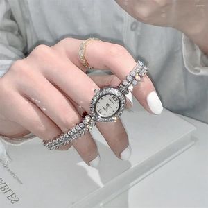 Montres-bracelets de luxe montre à quartz bijoux femmes sertissage cubique zircon plein cristal nacre dame horloge cadeau de fille