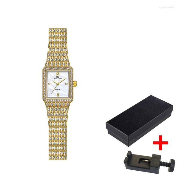 Relojes de pulsera de lujo con diamantes de imitación, reloj de cuarzo rectangular para mujer, elegante perla Fritillaria, resistente al agua, regalo de fiesta de negocios