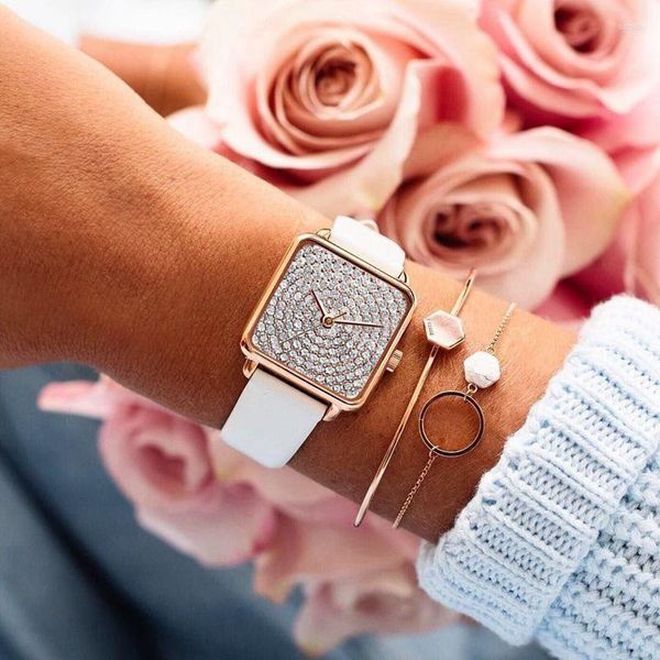 Relojes de pulsera Relojes de lujo con diamantes de imitación para mujer, marca superior, reloj de cuarzo analógico cuadrado Simple, reloj elegante a la moda para mujer, regalo