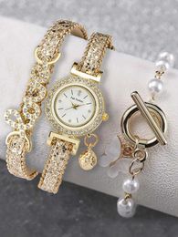 Montre-bracelets Luxury Rhingestone Womens Fashion and Elegant Watch with Bracelet Set Quartz Womens Love Watchl2304