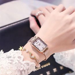 Montres-bracelets de luxe en or rose bracelet en maille femmes montres de mode rétro rectangle dames montre-bracelet à quartz qualités femme inoxydable 308B