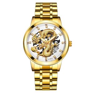 Montres-bracelets De Luxe Rond Quartz Chinois Dragon Cadran Casual Montres Bracelet En Acier Inoxydable À La Mode Horloge Pour Montre-Bracelet Étanche MenWri