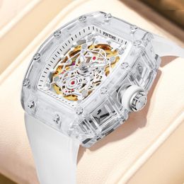 Polshorloges luxe siliconen transparant skelet automatisch horloge waterdichte tonneau heren mechanische horlogeswristwatches