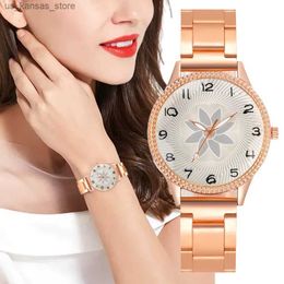 Mujeres de pulsera Luxury Simple 2023 New Ladies ES Fashions White Floral Pattern Femen Strap Strap Strap Ladies Clock Wristes240409