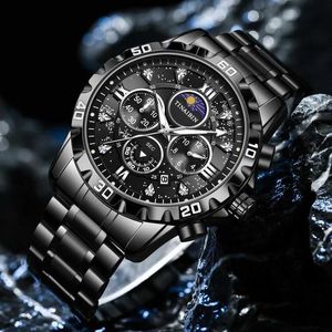 Horloges Luxe sport herenhorloge Quartz met stalen riem Maanfase Waterdicht Lichtgevende chronograaf Multifunctioneel saat erkek kol saati 24329