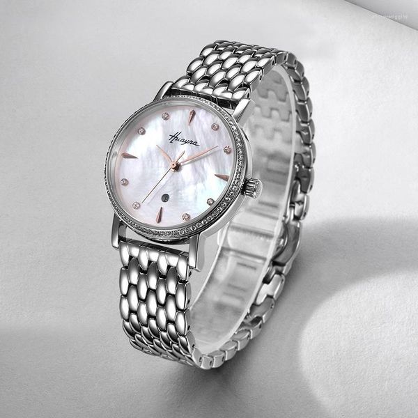 Relojes de pulsera de lujo con caja de acero inoxidable, reloj femenino de 31MM, resistente al agua, conjunto de cara blanca, muñeca de diamante para mujer