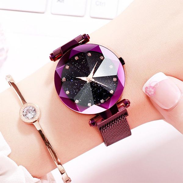 Montres-bracelets de luxe en acier inoxydable ciel étoilé montre femmes mode aimant boucle montres-bracelets pour horloge Bling dames