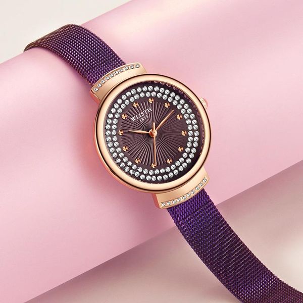 Relojes de pulsera de lujo para mujer, relojes de marca superior con diseño de esfera de diamantes de imitación, resistentes al agua, elegantes, sencillos, para Mujer