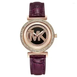 Montres-bracelets Luxe Top Montre Femme Bracelet TVK Marque Montre Pour Femmes Violet En Cuir Horloge Étanche Numérique Diamant Dames Quartz