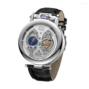 Polshorloges luxe tourbillon mechanisch horloge lederen band skelet automatische heren polshorloge mode zelf kronkelende klok