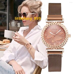 Horloges Luxe Vintage Vlinder Wijzerplaat Damesmode Horloges Kwaliteiten Dames Kwarts Bruin Magneten Band Vrouwelijke Klok Geschenken