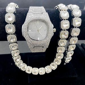 Montres-bracelets Montre de luxe Bracelet Bracelet Bling Glacé Cristal 12mm Cubain Pavé Strass Miami Zircon Colliers Pour Hommes Bijoux