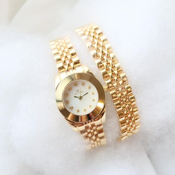 Relojes de pulsera reloj de lujo para damas cuarzo doble círculo largo banda retro mujer mujer oro reloj de pulsera relogio