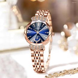 Polshorloges luxe horloge voor vrouw diamant dames kwarts waterdichte fase van de maan roestvrijstalen roségoud vrouwen horloges