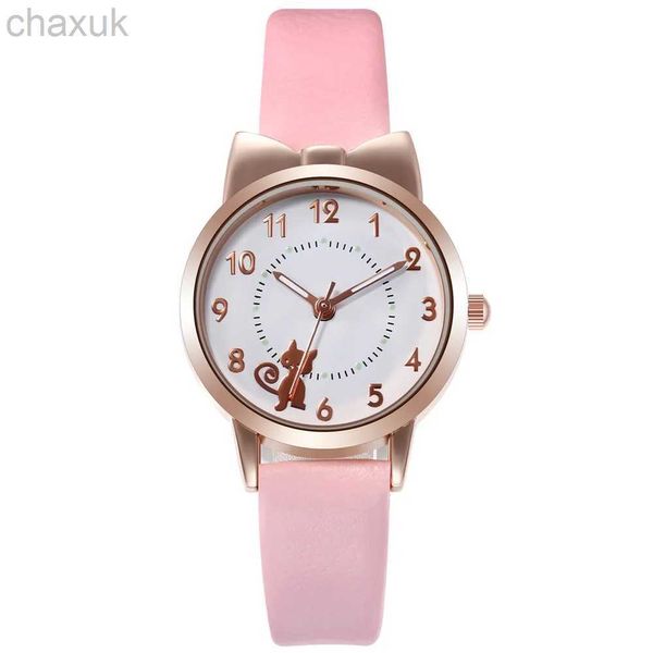 Montre-bracelettes Luxury Watch for Women Cartoon Cartoon Cat Quartz Luminal Watches Girls Fashion Casual Fashion Horloges imperméables D240417