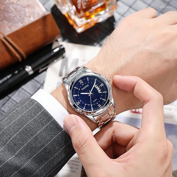 Relojes de pulsera Reloj de lujo para Hombre, Reloj de cuarzo informal para Hombre, relojes deportivos, Reloj con calendario de pulsera de acero inoxidable