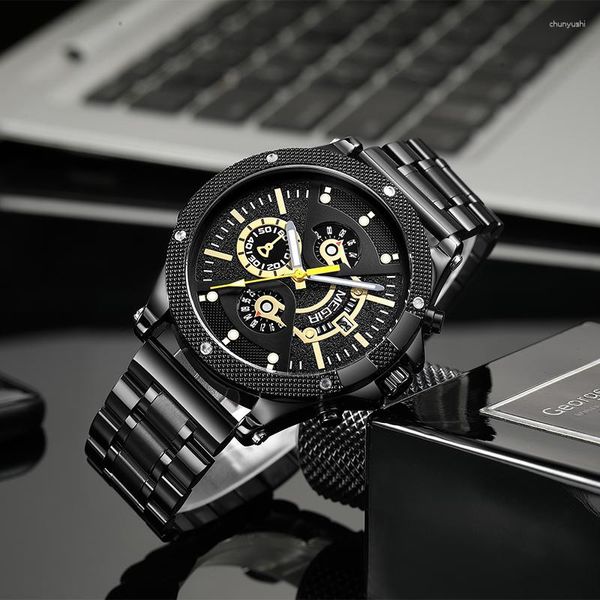 Montres-bracelets montre de luxe hommes cadran à trois yeux étanche pour la mode Sport minuterie hommes horloge à Quartz Relogio Masculino