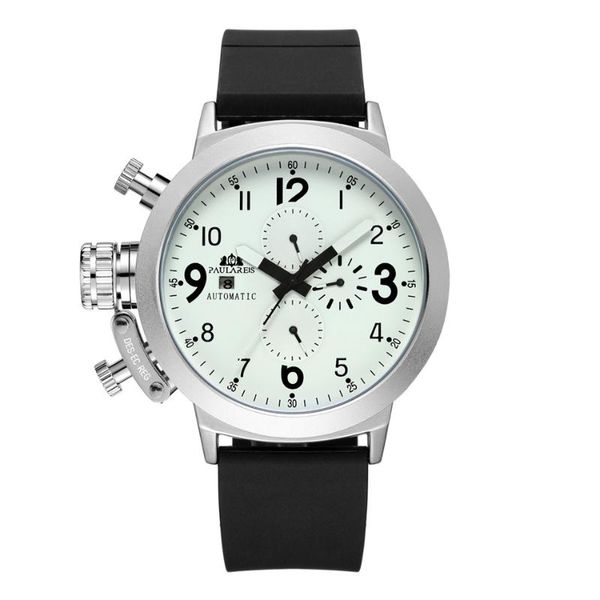 Relojes de pulsera Reloj de lujo Automático para hombre Correa de goma Caja de plata Moda U Mano izquierda Mecánico Hombres Deportes automáticos