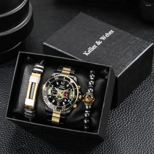 Montres de luxe de monnaie de luxe pour hommes montres en quartz en acier inoxydable avec des bracelets élastiques calendaires kit cadeau de Noël exquis dans la boîte