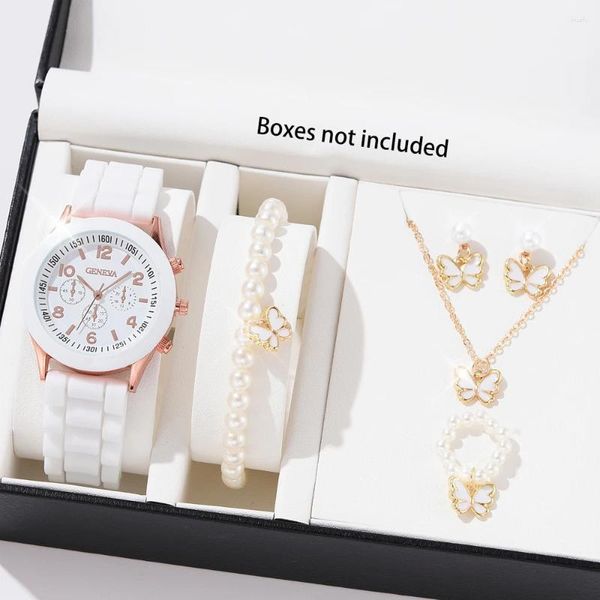 Montre-bracelets Luxury Watch Woard Collier Boucles d'oreilles Bracelet Set Watchs Butterfly Silicone Strap Dames Quartz