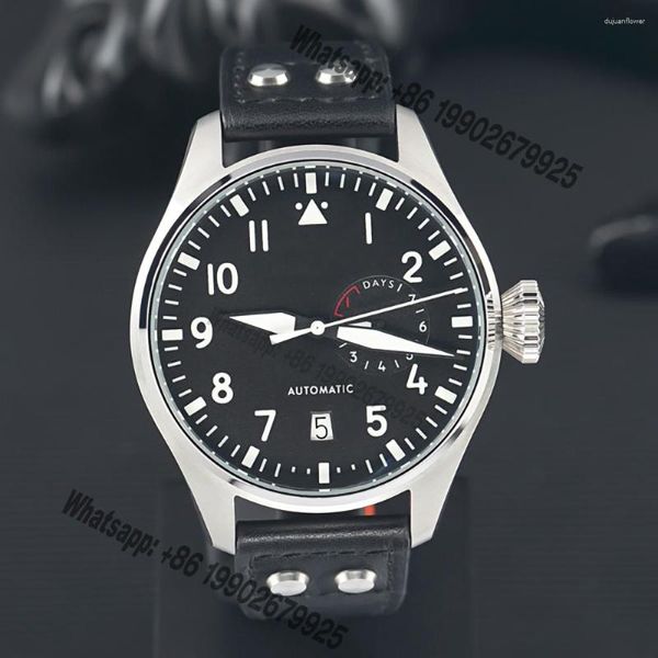 Relojes de pulsera Relojes de lujo A21J Reloj automático para hombre 7 días Reserva de energía Caja de acero Negro Número blanco Dial Patrón de cuero Puretime