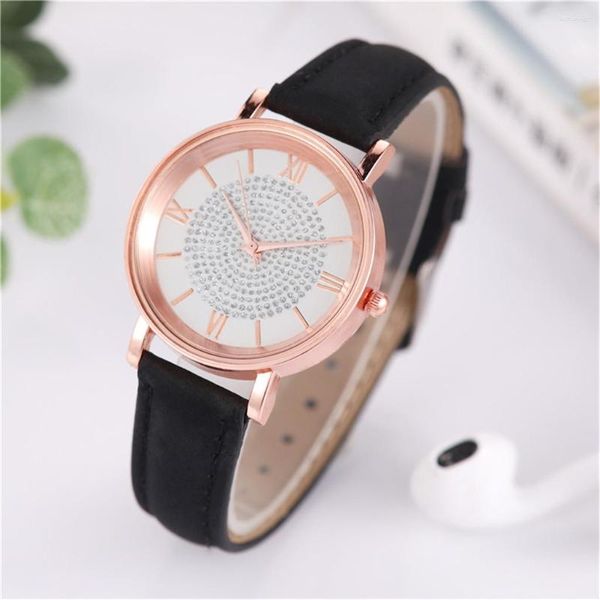 Montres-bracelets Montres de luxe pour femmes Vintage bracelet en cuir dames montre en acier inoxydable cadran décontracté bracelet montre femme strass 2023