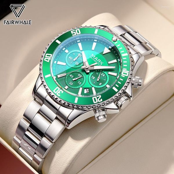 Montres-bracelets Montres De Luxe Hommes Mode Marques Célèbres Marque Fairwhale En Acier Inoxydable Vert Étanche Chronographe Quartz Montre Homme Reloj