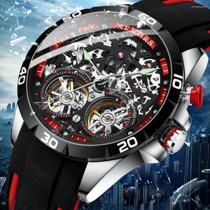 Montre-bracelets Roues de luxe Hollow Mechanical Watch Men Steampunk Skeleton Automatic Watches Sport Military Self Winding Horloge