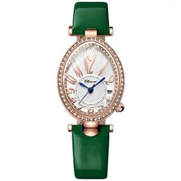 Relojes de pulsera Reloj de lujo para mujer Correa de cuero Transmisión en vivo Moda Diamante Reloj ovalado