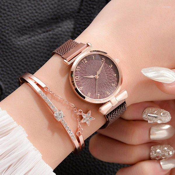 Relojes de pulsera Pulsera de lujo para mujer Relojes de cuarzo para reloj magnético Vestido deportivo para mujer Reloj de pulsera con esfera rosa Reloj de pulsera