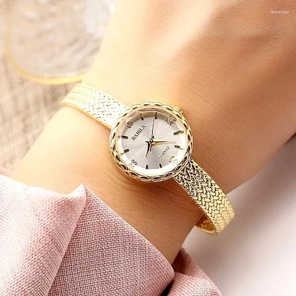 Relojes de pulsera de lujo para mujer, relojes de diamantes, reloj Crash, pulsera de Hip Hop, reloj de pulsera de cuarzo dorado para mujer, pequeña mujer elegante