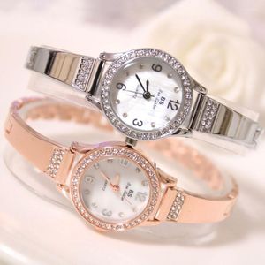 Polshorloges luxe damesarmband kijkt naar meisjes staal mode kleine wijzerplaat diamantkwarts horloge dames roze goud analoge pols vrouwen