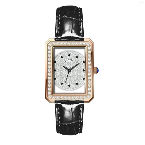 Relojes de pulsera Reloj de mujer de lujo Rectángulo Diamante Cuero Relojes transparentes Casual Vintage Oro