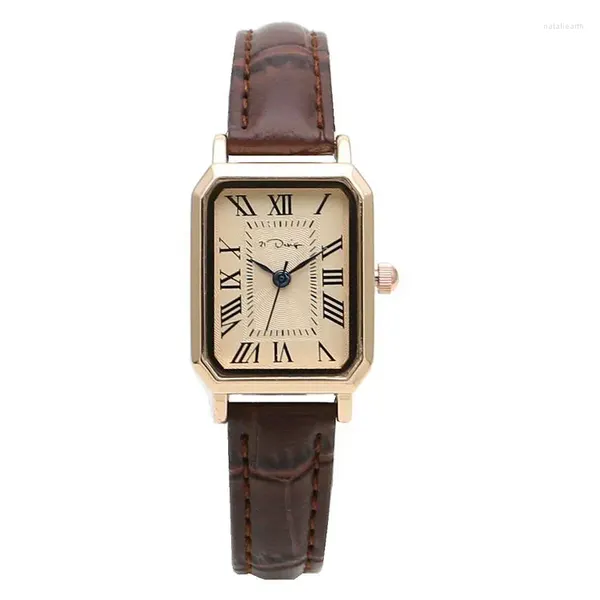 Relojes de pulsera Reloj de lujo para mujer, números romanos simples, esfera pequeña, relojes de cuarzo, Reloj de nicho rectangular para mujer, Reloj de pulsera Vintage para mujer