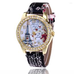 Horloges Luxe Dames Horloges Mode Eiffeltoren Diamanten Horloge Meisjes Mooie Afdrukken Vrouwelijke Jurk Dames Polshorloge