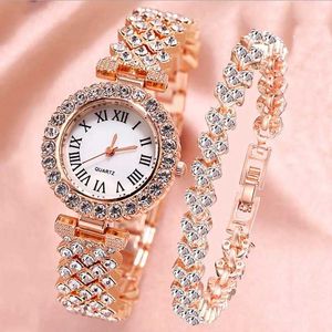Polshorloges luxe dames glanzende armband Watch set van 2 roségouden horloges mode dames elegante kwarts diamanten horloge dames reloj mujerl2304