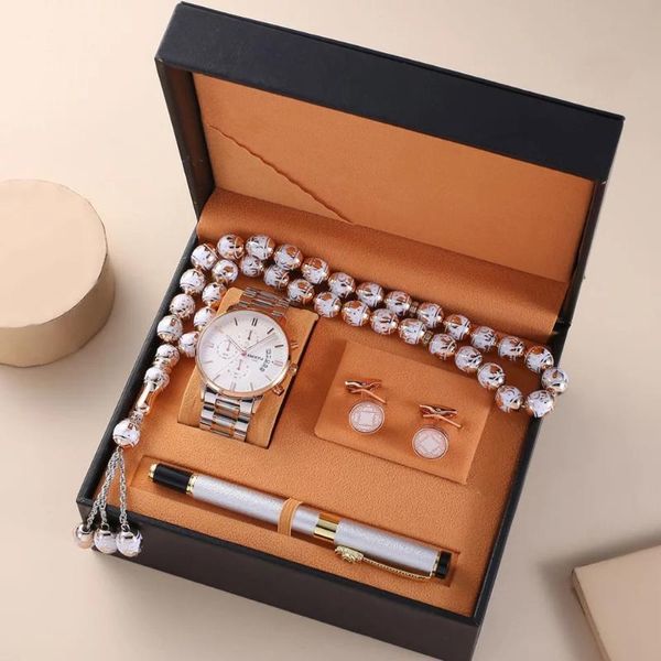 Montres-bracelets de luxe montre-bracelet homme montre coffret cadeau avec boîte de haute qualité chapelet Bracelet boutons de manchette stylo Quartz hommes montres pour hommes