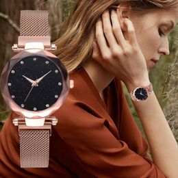 Relojes de pulsera LVPAI Ladies Starry Sky Watch Relojes de mujer Top Mesh Wrist Rose Gold Relogio Feminino Reloj Bayan Kol Saati