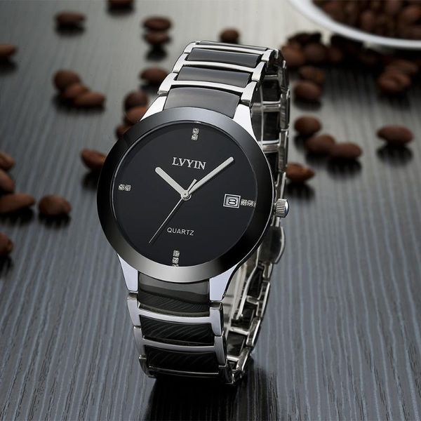 Relojes de pulsera LVYIN Marca Amantes de buena calidad Reloj de cerámica Pareja Cuarzo Cuadrado Mujer Acero Moda Casual Relojes deportivos Negro