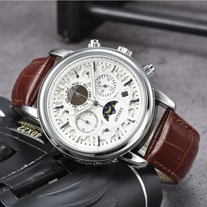 Relojes de pulsera Ly Relojes originales para hombres Multifunción Fecha automática Moda Correa de cuero Cronógrafo Relojes de fase lunar