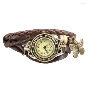 Montres-bracelets Ly Femmes Rétro Bracelet Montre-Bracelet Weave Wrap Faux Cuir Papillon Perles Pendentif Chaîne FIF66Wristwatches Will22